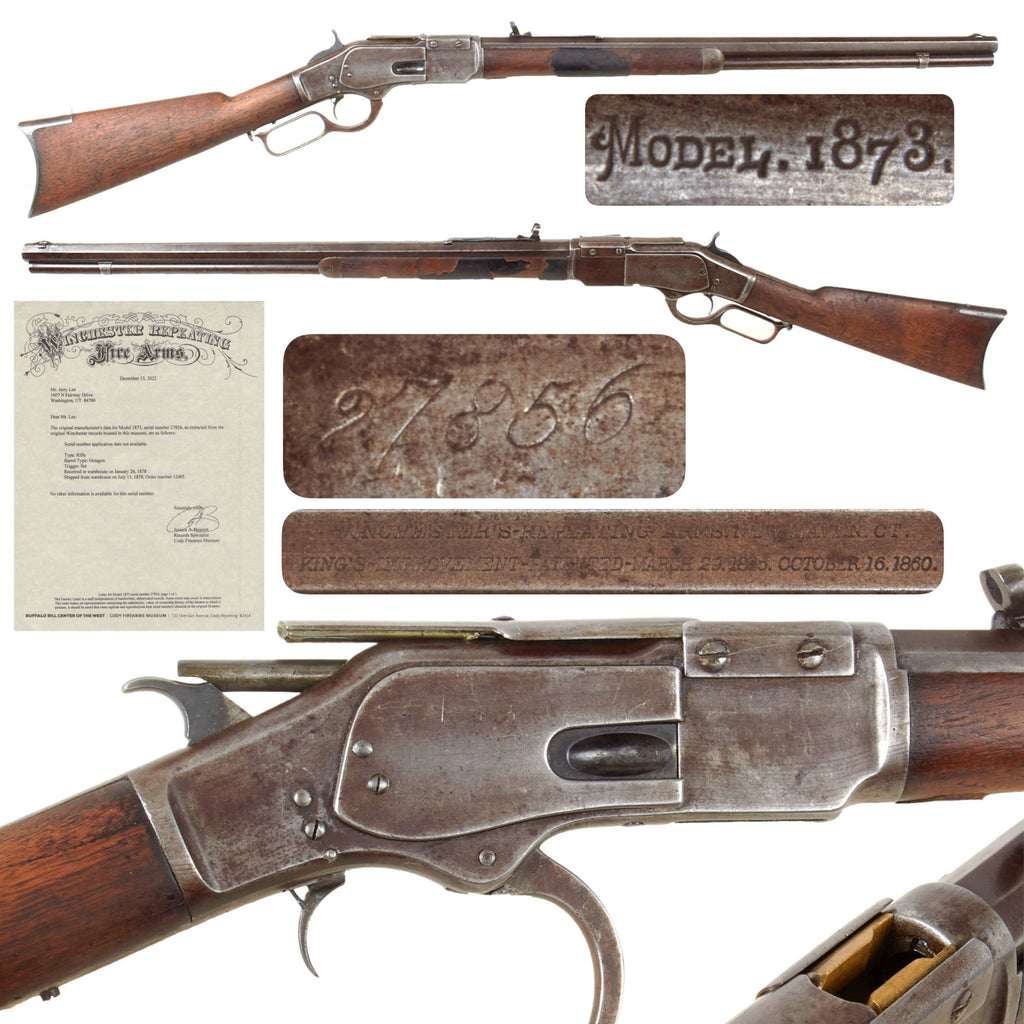 Original U.S. Winchester Rare "Open Top" Model 1873 .44-40 Repeating Rifle Made in 1879 with Custom Dust Cover, Research, and Factory Letter - Serial 27856 Original Items