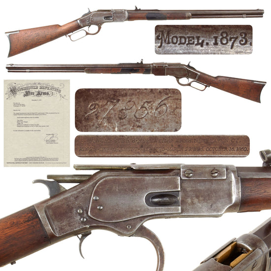 Original U.S. Winchester Rare "Open Top" Model 1873 .44-40 Repeating Rifle Made in 1879 with Custom Dust Cover, Research, and Factory Letter - Serial 27856 Original Items