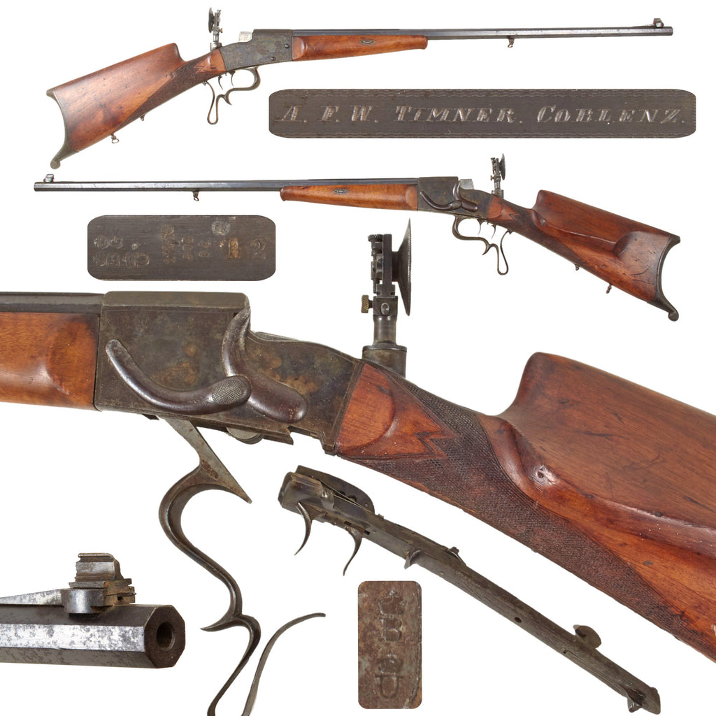 Original German Half Stock Schützen Falling Block Target Rifle by August F.W. Timner of Coblenz with Set Trigger and Aperture Sight - Circa 1895 Original Items