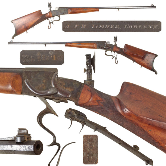 Original German Half Stock Schützen Falling Block Target Rifle by August F.W. Timner of Coblenz with Set Trigger and Aperture Sight - Circa 1895 Original Items