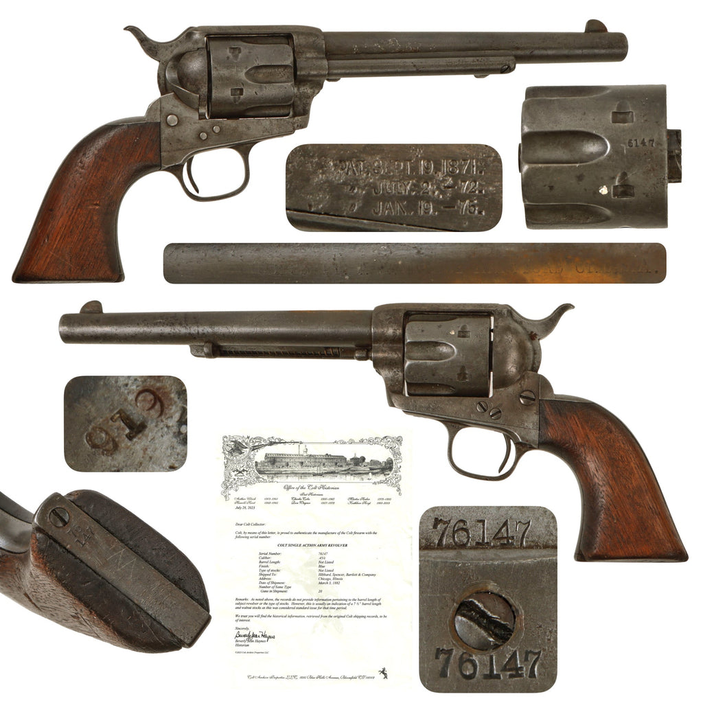 Original U.S. Colt .45cal Single Action Army SAA Revolver Made in 1882 with 7 1/2" Barrel and Factory Letter -  Matching Serial 76147 Original Items