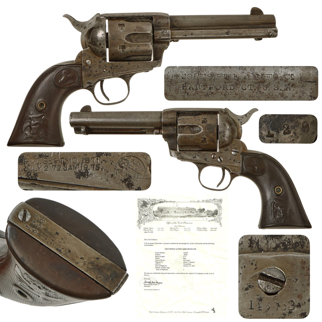 Original U.S. Colt .38-40 W.CF. Single Action Army SAA Revolver Made in 1891 with 4 3/4" Barrel and Factory Letter - Serial 143653 Original Items
