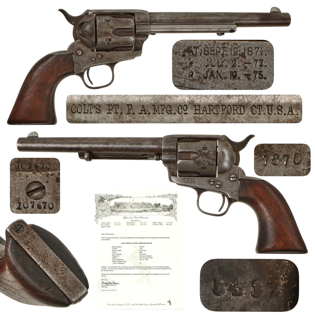 Original U.S. Colt .45cal Single Action Army 7 1/2" Barrel Revolver Made in 1884 with Excellent Bore and Factory Letter - Serial 107670