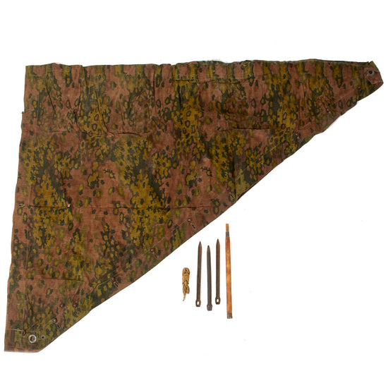 Original Rare German WWII Waffen-SS Zeltbahn Tent Quarter & Poncho in Oak Pattern A Camouflage with Carry Straps & Tent Accessories Original Items