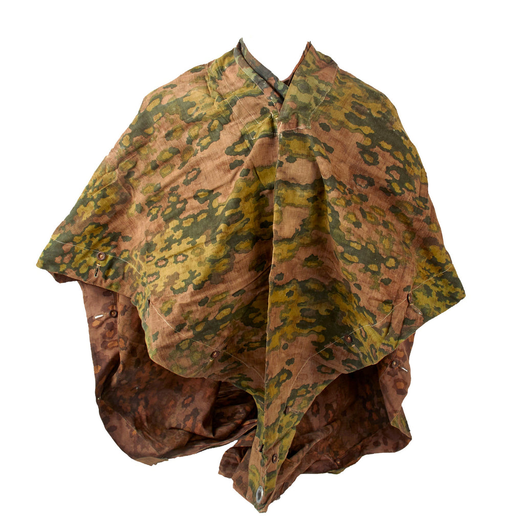 Original Rare German WWII Waffen-SS Zeltbahn Tent Quarter & Poncho in Oak Pattern A Camouflage with Carry Straps & Tent Accessories Original Items