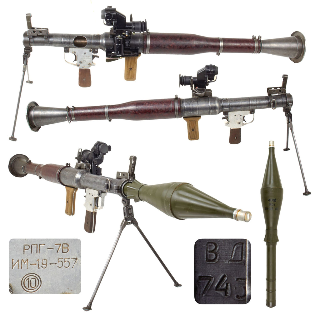 Original Soviet Bulgarian Cold War RPG-7 Rocket Propelled Grenade Inert Launcher RPG with Bipod, Bulgarian PGO-7 Scope & Inert Chinese Type 69 Rocket Round Original Items