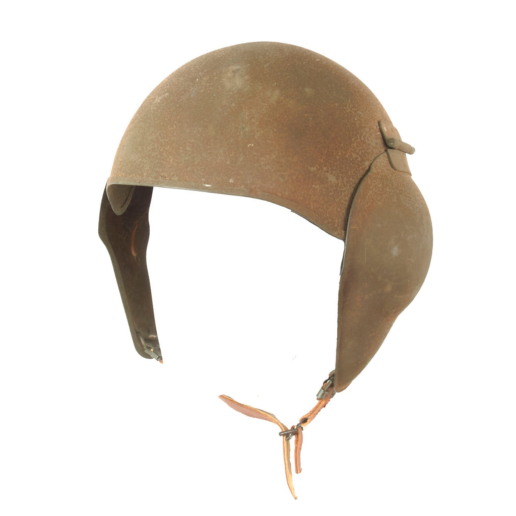 Original U.S. WWII USAAF Bomber Crew M5 Steel FLAK Helmet with Liner and Chinstrap - Great Retained Flocking Original Items