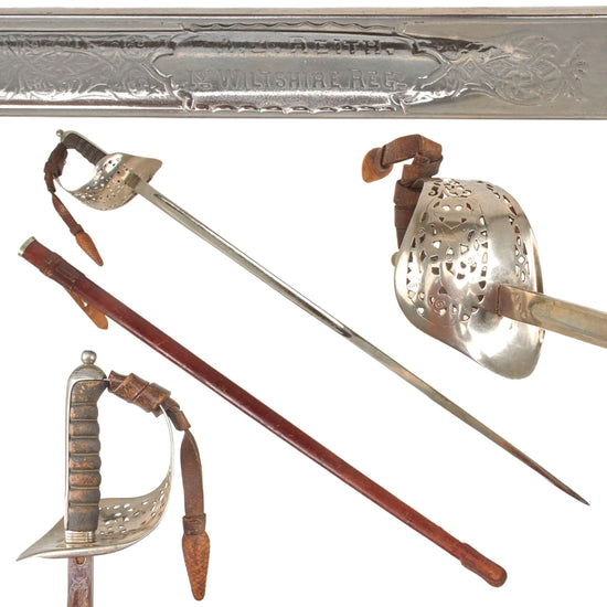 Original British WWII Pattern 1895 Light Officer’s Sword and Scabbard with Sword Knot -  A.J. Reith, 1st Wiltshire Regiment Original Items