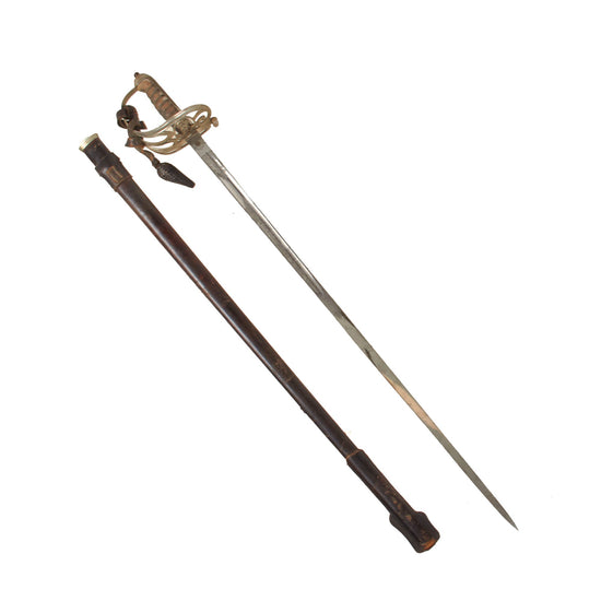 Original British Pre-WWI P-1845 Infantry Regiment Nickel Plated Officer's Dress Sword with Leather-Covered Steel Scabbard & Sword Knot - Edward VII Marked Original Items