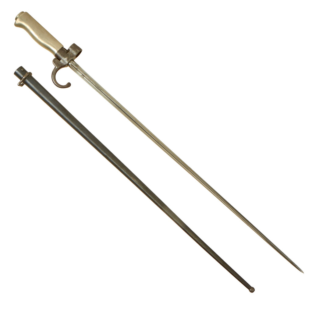 Original French WWI Lebel M.1886 Nickel Handle Cruciform Épée Bayonet with Steel Scabbard Original Items