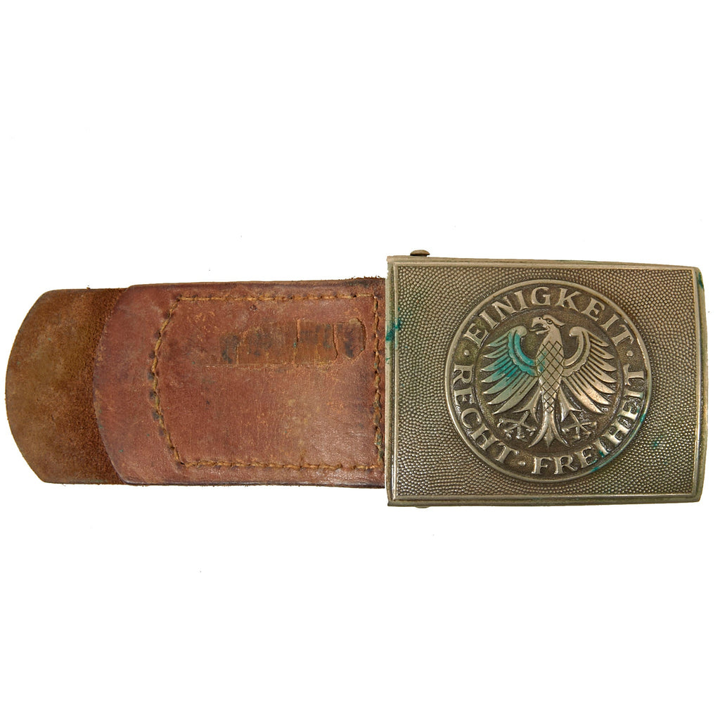 Original West German Early Cold War Belt “Box” Buckle with Leather Tab - Unity Justice Freedom Original Items
