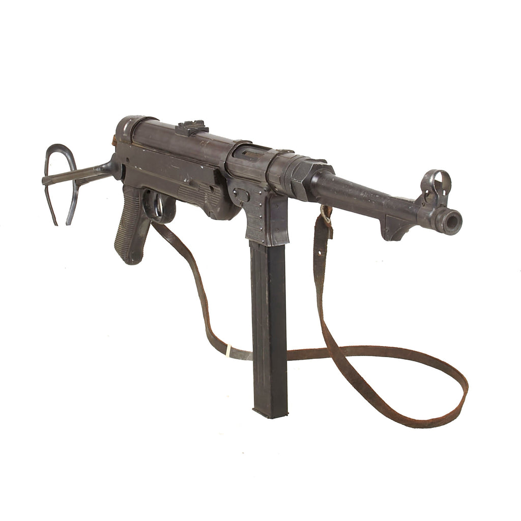 German WWII Replica MP 40 Cap Plug Firing Submachine Gun with Leather Sling by MGC Japan - Magazine Button Seized Original Items