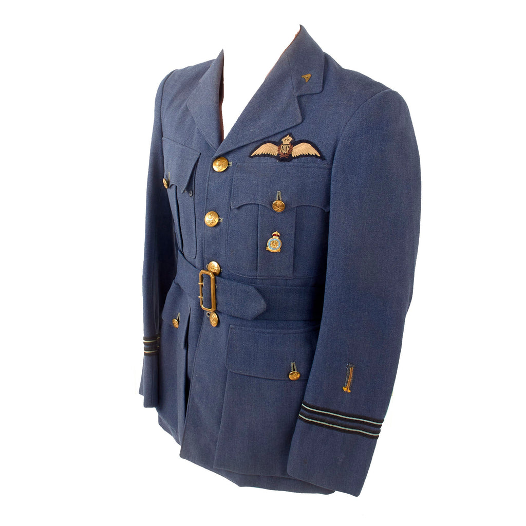 Original British WWII Royal Air Force RAF Auxiliary Pilot Flight Lieutenant’s Uniform Jacket with Fighter Squadron Pin & Pilot’s Wings - Wound Stripe Original Items