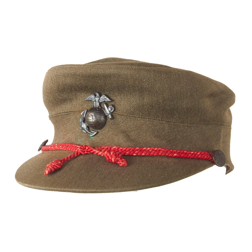 Original U.S. WWII Marine USMC Women's Winter Wool Forest Green Service Visor Bell Crowned Cap by Knox - Size 23 Original Items