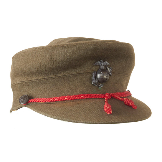 Original U.S. WWII Marine USMC Women's Winter Wool Forest Green Service Visor Bell Crowned Cap by Knox - Size 23 Original Items