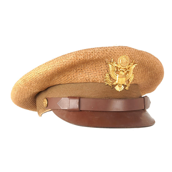 Original U.S. WWII Named Officer’s Visor Cap with Theater-Made Wicker Crown - Capt. R.A. Floyd Original Items