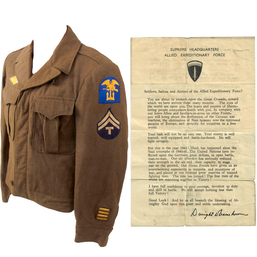 Original U.S. WWII SHAEF Eisenhower Letter Sent to the Troops Before D-Day with the Engineer Special Brigade Ike Jacket in Which it was Found Original Items