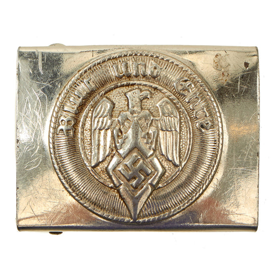 Original German WWII HJ National Youth Organization Nickel Plated Steel Belt Buckle by Overhoff & Cie - M4/27 Original Items