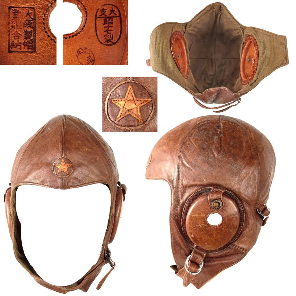 Original Imperial Japanese WWII Army Air Service Summer Flight Helmet with Good Markings Original Items