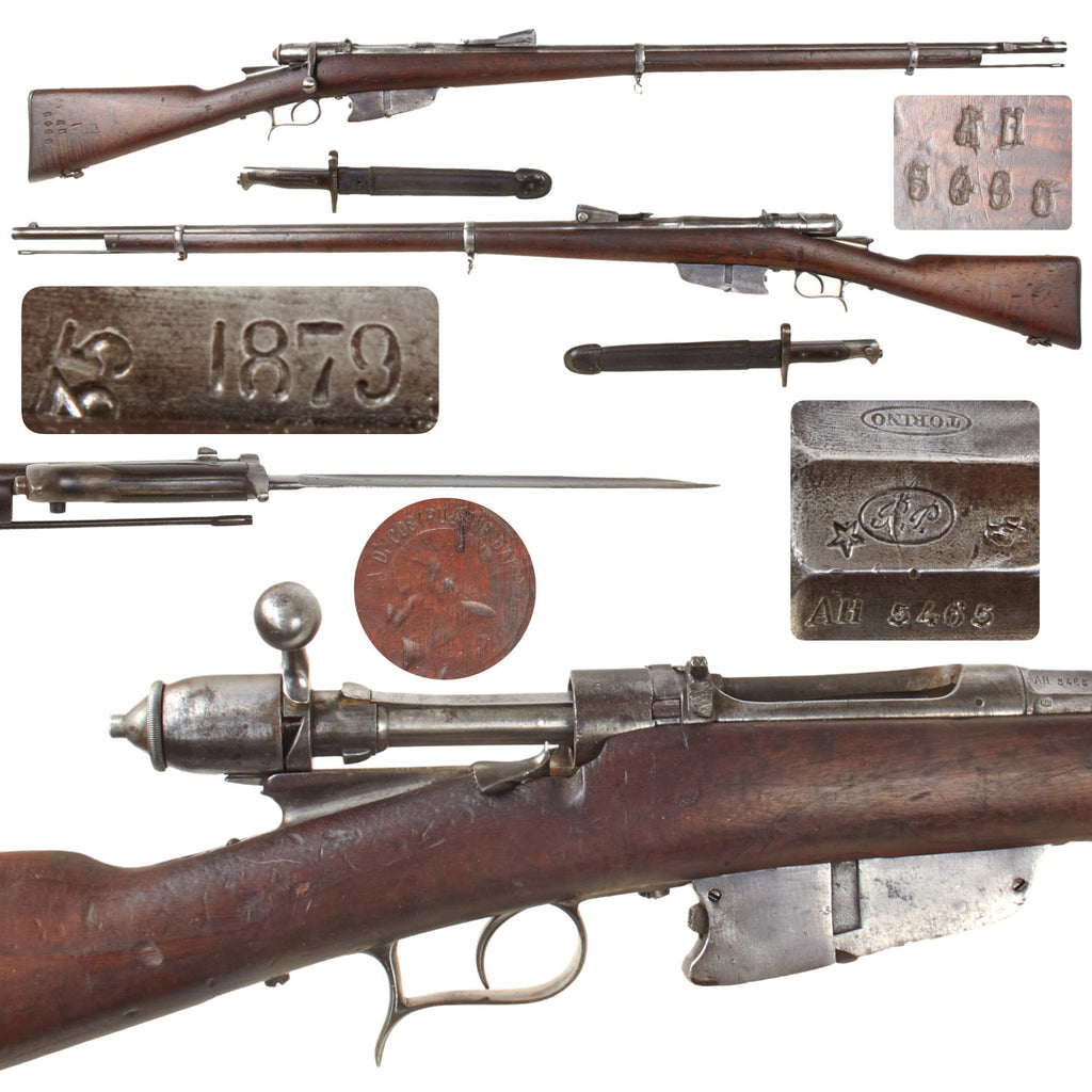Original Italian Vetterli M1870/87/15 Infantry Rifle by Torino Serial AH 5465 Converted to 6.5mm with Cut Down Bayonet - Dated 1879 Original Items