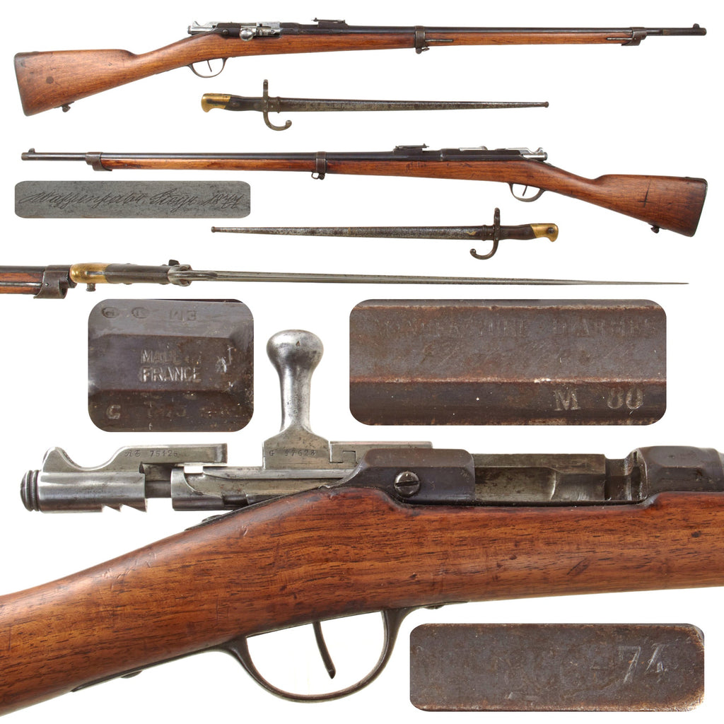 Original French Modèle 1866-74 M80 Gras Converted Rifle by Châtellerault Serial AB 59934 with M1874 Bayonet and Scabbard - Dated 1873 Original Items