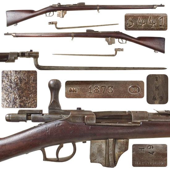 Original Dutch Beaumont-Vitali M1871/88 Bolt Action Magazine Conversion Rifle Serial 3441 with Bayonet - Dated 1873 and 1891 Original Items
