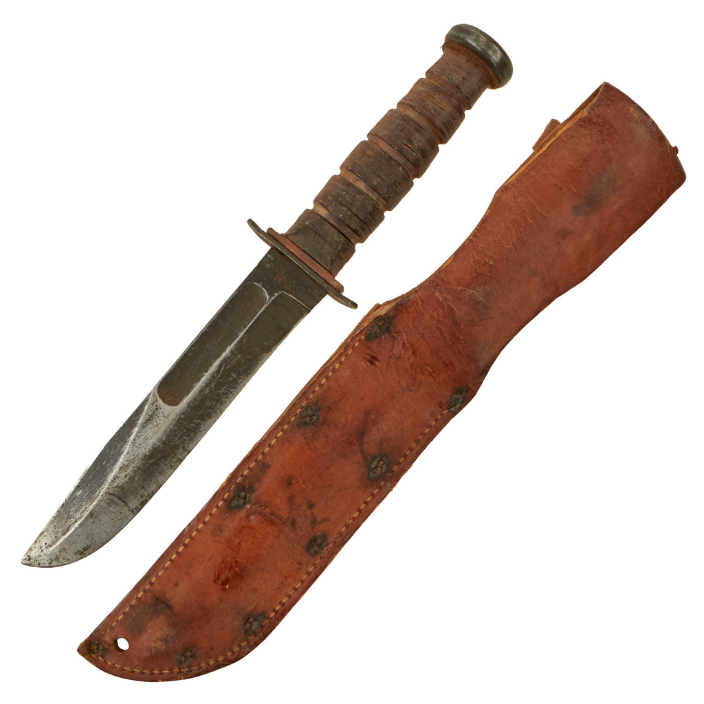 Original U.S. WWII USN Patrol Bombing Squadron Mark 2 KA-BAR Fighting Knife by Robeson Cutlery with Named Leather Sheath - Pat Welsh of VPB-44 Original Items