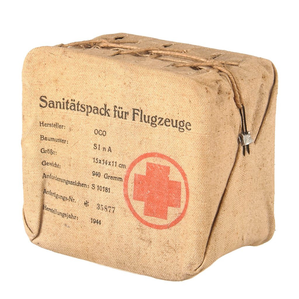 Original German WWII Luftwaffe Extraordinarily Scarce Unopened “Sanitätstasche für Flugzeuge” First Aid Bag for Aircraft - Sealed with Contents Original Items