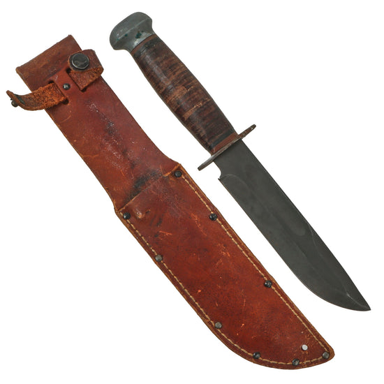 Original U.S. WWII PAL RH-36 MkII-Style Fighting Knife with Leather Belt Scabbard Original Items