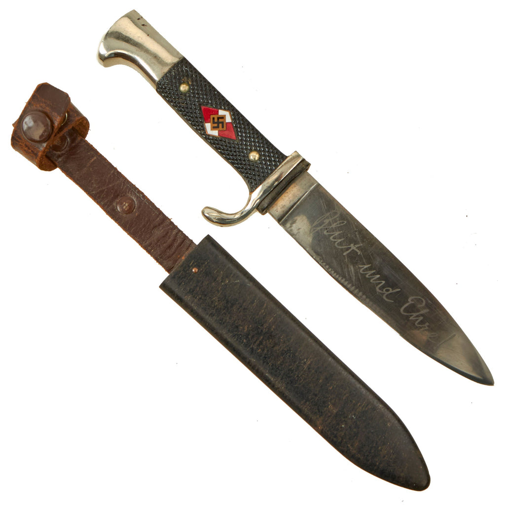 Original German WWII 1937 Dated Transitional HJ Knife with Motto by Lauterjung & Sohn PUMA-Werk with Scabbard - RZM M7/27 Original Items