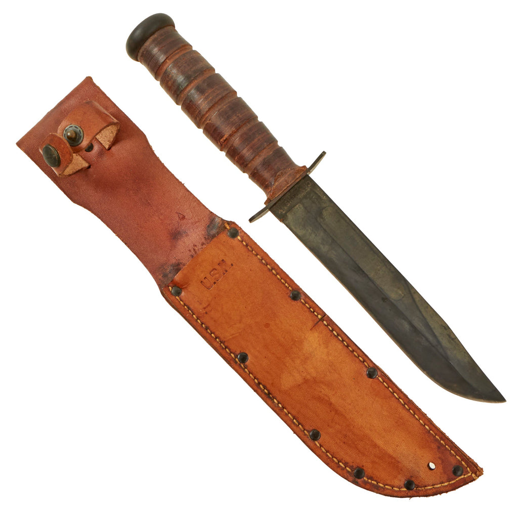 Original U.S. WWII USN Mark 2 KA-BAR Fighting Knife by CAMILLUS in Original Leather Sheath Original Items