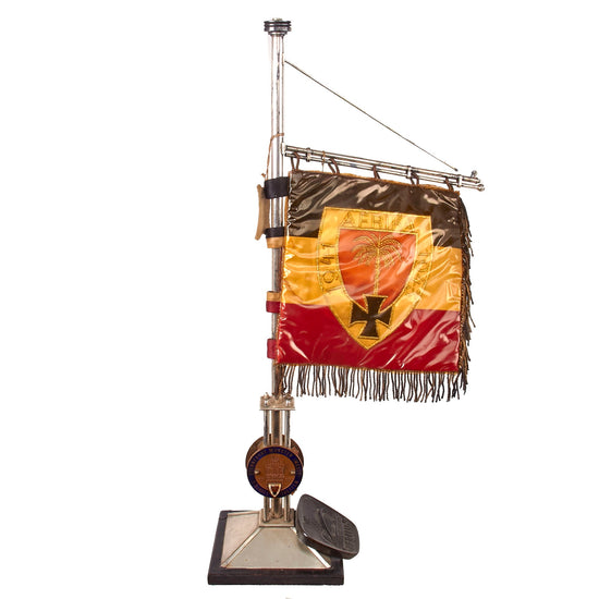 Original German Cold War Era Deutsches Afrika Korps DAK Veteran's Association 1962 Münster Rally Commemorative Flag on Stand Original Items