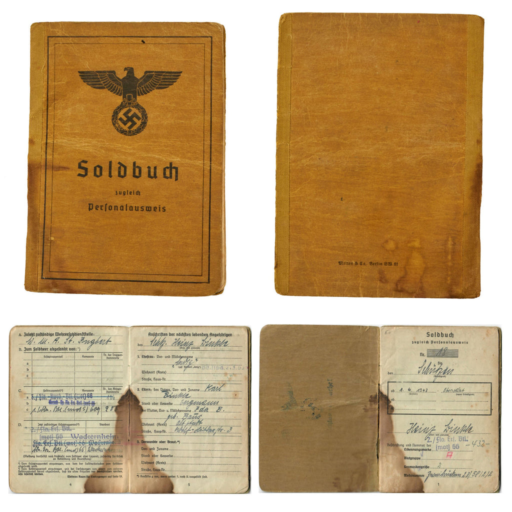 Original German WWII Heer Panzer Soldbuch Soldier ID & Payment