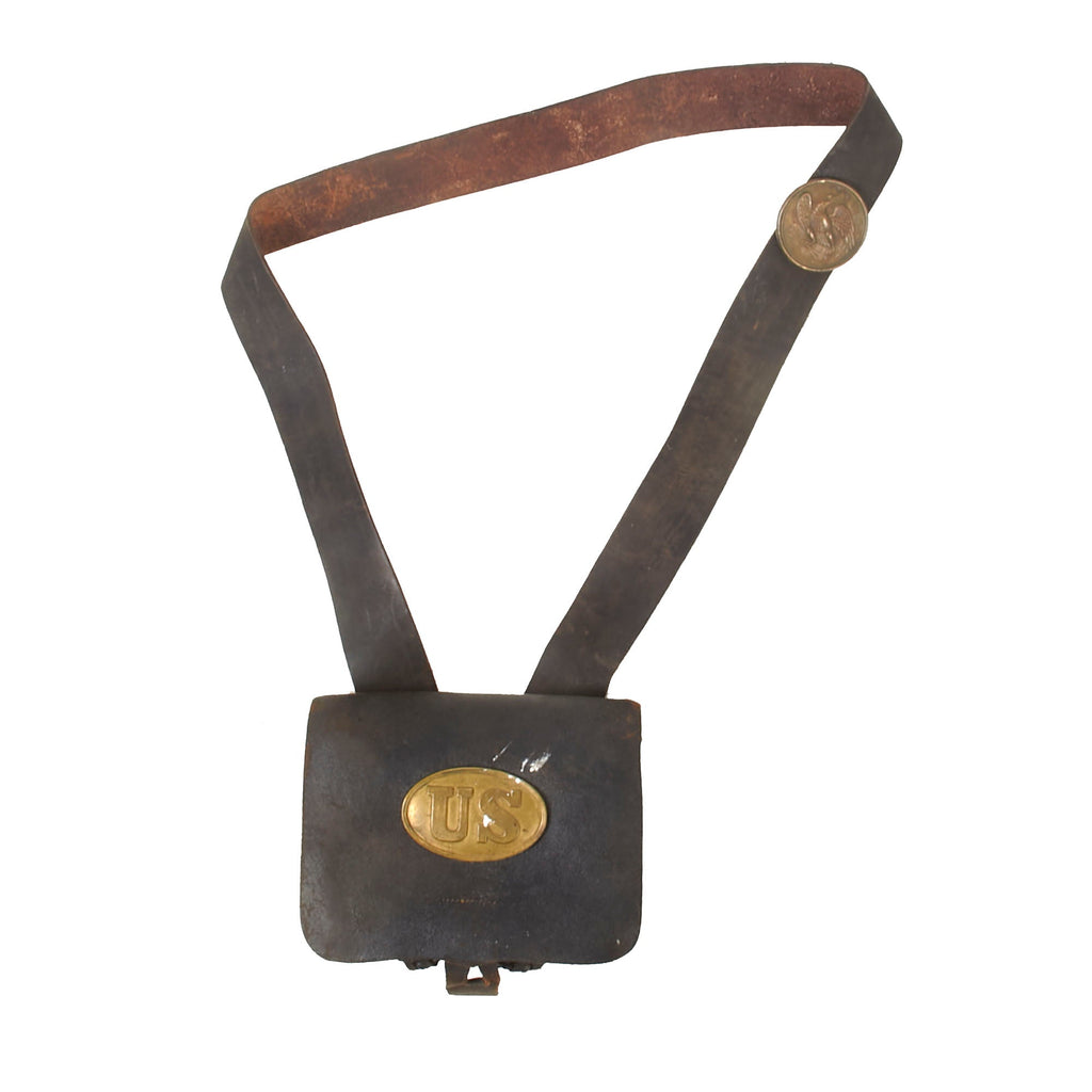Original U.S. Civil War M1855/61 .58 Caliber Cartridge Box with Original Tins, US Box Plate and Sling With Plate by Moores & Co. of Cincinnati, Ohio Original Items