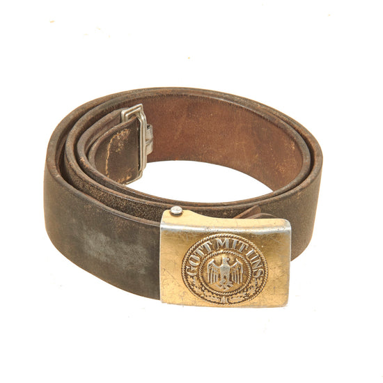 Original German WWII Kriegsmarine Marked 1938 Dated EM/NCO Leather Belt with Aluminum Belt Buckle by Richard Sieper & Söhne Original Items