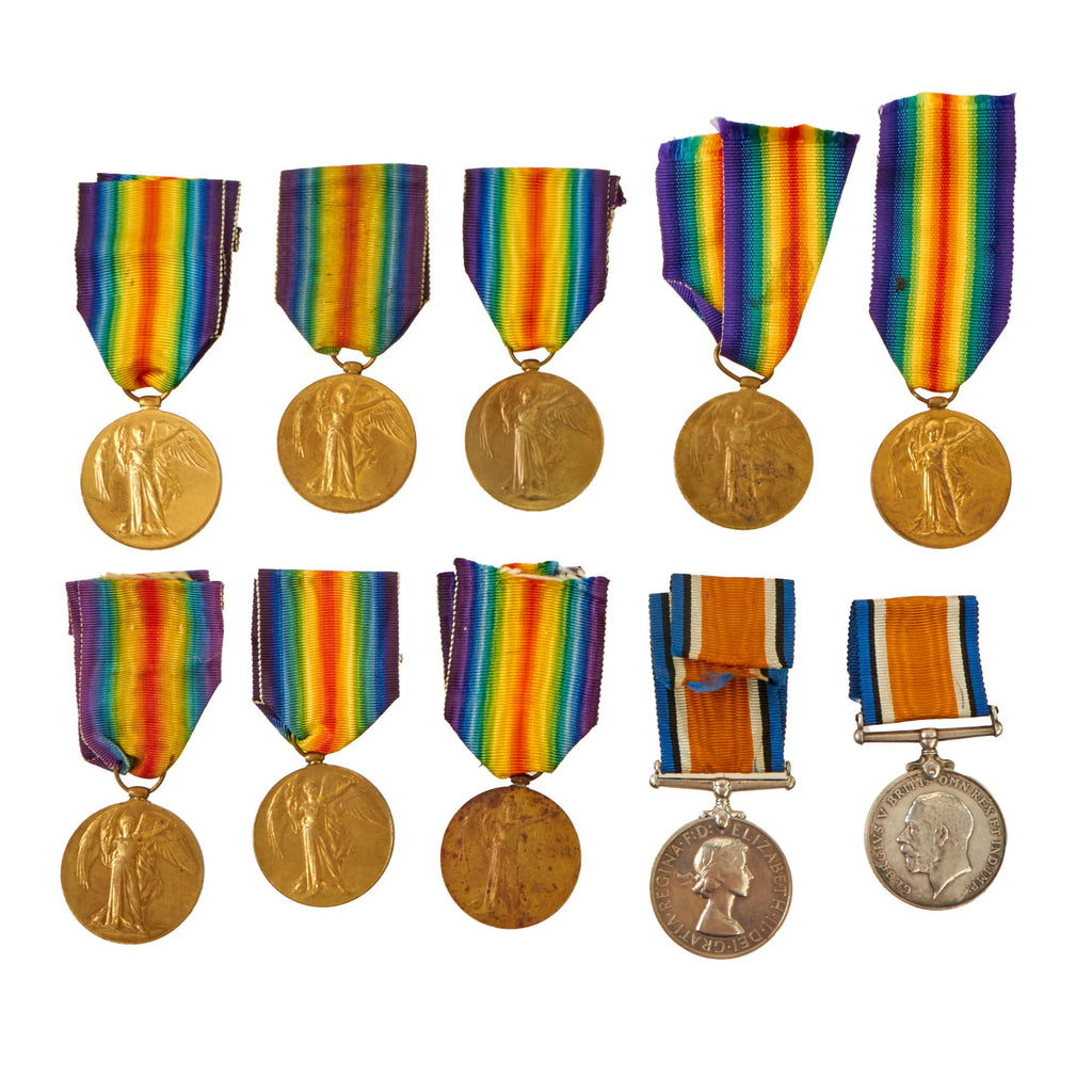 Original British WWI Rim-Engraved Victory Medal & British War Medal Lot - 10 Medals Total Original Items