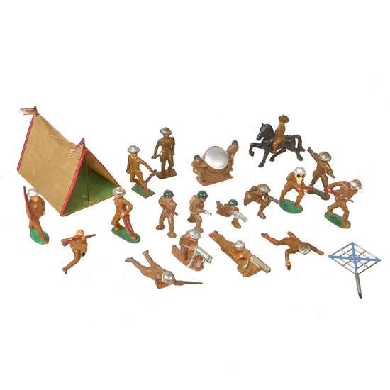 Original U.S. WWI & WWII Collection of Metal Toy Soldiers - Lot of 20 Barclay Manoil & Prop-Up Tent Toys Original Items