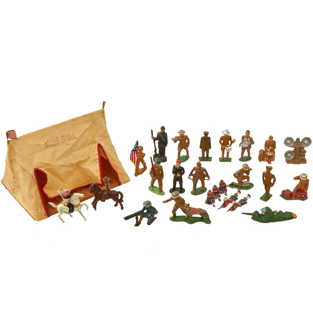 Original U.S. & British WWI Era Collection of Metal Toys - Lot of 24 Barclay Manoil Style Toys & 1 Mess Hall Original Items