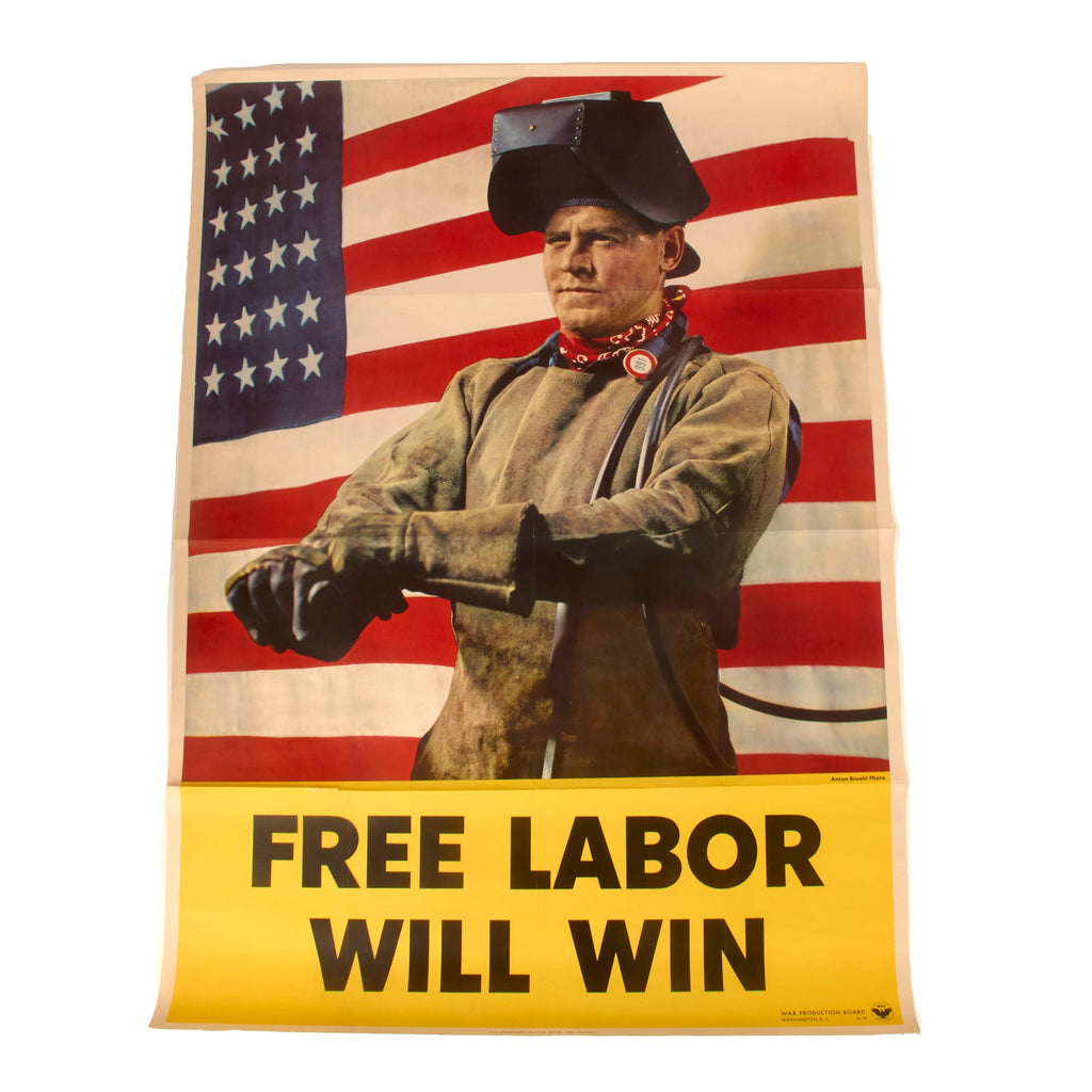Original U.S. WWII War Production Board Propaganda Poster “Free Labor Will Win” - 40” x 28 ½” Original Items