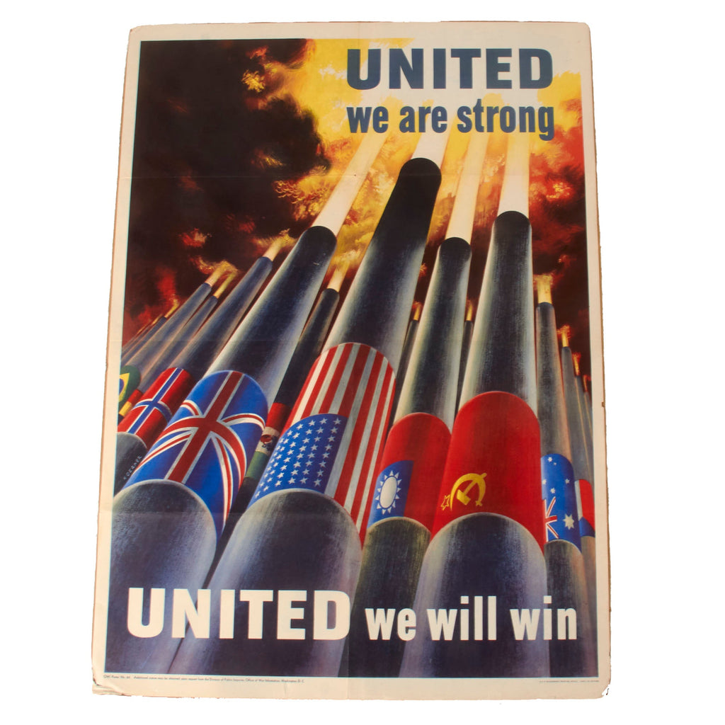 Original U.S. WWII “United We Are Strong, United We Will Win” Propaganda Poster - OWI Poster No. 64 - 20 x 28” Original Items