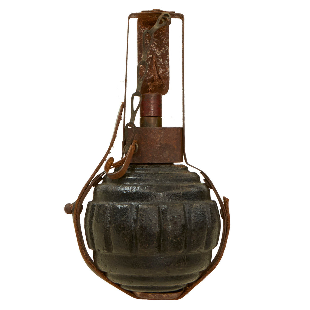 Original Imperial German WWI Model 1915 n/A Ball Hand Fragmentation Inert Grenade with Aged Replica Belt Carrier - Kugelhandgranate Original Items