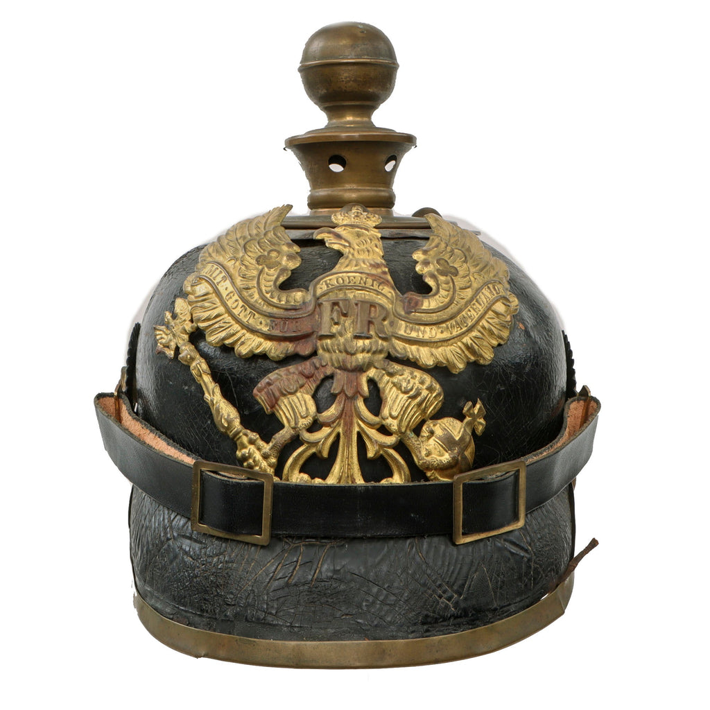 Original German WWI Prussian M1895 Artillery Pickelhaube Helmet Dated 1897 with Faint Markings - Reproduction Chinstrap & Cockades - Wappen Detached - Kugelhelm Original Items