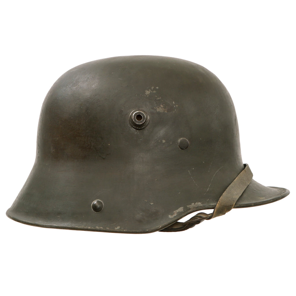 Original Imperial German WWI M16 Stahlhelm Helmet Repainted with M17 Liner & Broken Chinstrap - Ventilation Lugs Filled - Marked BF64 Original Items