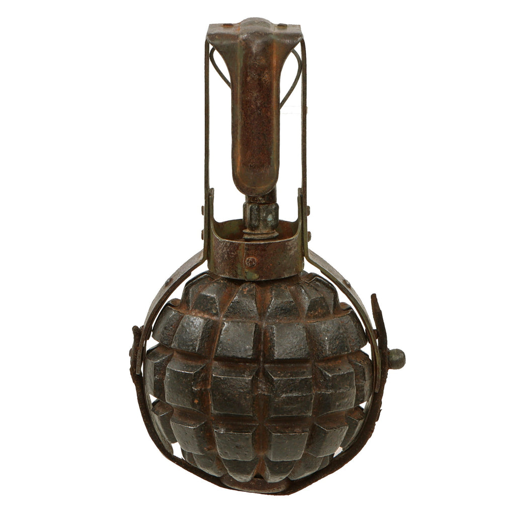 Original German WWI Model 1913 Kugel Hand Fragmentation Grenade with Extremely Rare Original Belt Carrier - Kugelhandgranate Original Items