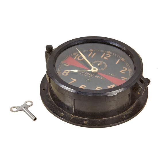 Original U.S. WWII Rare U.S. Coast Guard Clock by Chelsea with Winding Key - Fully Functional Original Items