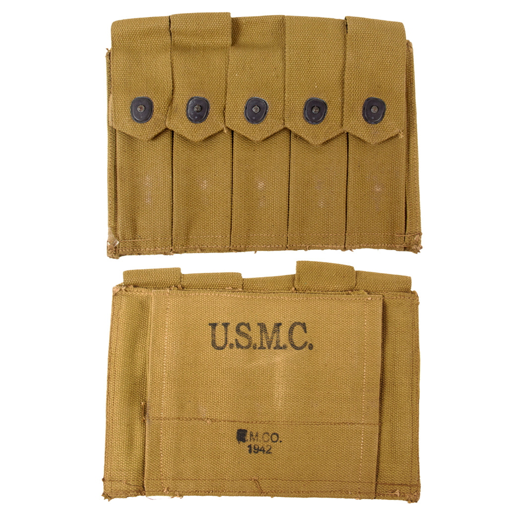 Original U.S. WWII USMC 1942 Dated Thompson .45 Submachine Gun Magazine Pouch by Russell Mfg. Co. Original Items