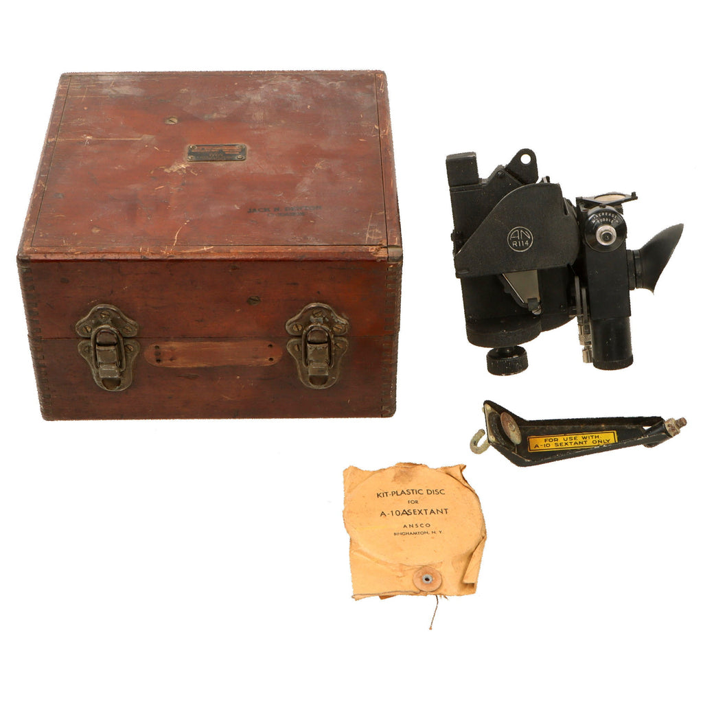Original U.S. WWII Named USAAF Ansco A-10A Bubble Sextant in Transit Chest to Distinguished Flying Cross Recipient Colonel Jack N. Denton - Dated 1944 Original Items