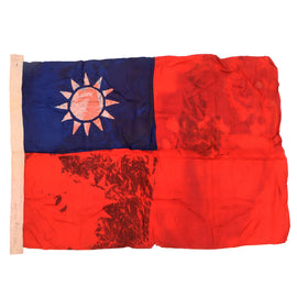 Original Chinese WWII Multi-Piece National Flag of the Republic of China with Extended Header & Header Marking - 26 ½ x 36”