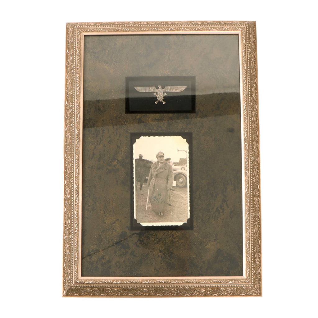 Original German WWII Framed Photograph of Hermann Göring Signed by Göring with Replica Hermann Göring Brustadler Breast Eagle - 12 ¼ x 17 ½” Original Items
