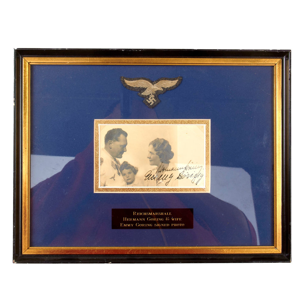 Original German WWII Framed 3" x 5" Emmy Göring Signed Photograph of Reichsmarschall Hermann Göring with Herself and Daughter - 13 3/8" x 10 1/4" Original Items